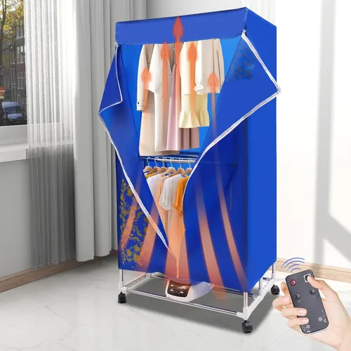 Vista 3 de Secadora de ropa portátil, secadora eléctrica de 1200-1500 W con control remoto y bañera de acero inoxidable de 2 capas, secado rápido