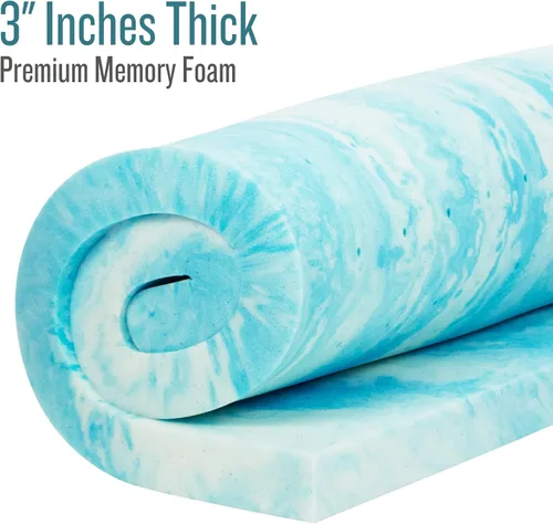 Vista 4 de Cubrecolchón Xtra-Comfort de espuma viscoelástica, 3 pulgadas de grosor, cubierta de gel suave, para RV, campamento, dormitorio, hamaca
