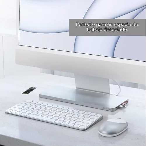 Vista 4 de Satechi Slim Dock para iMac de 24 pulgadas, carcasa SSD M.2 sin herramientas, color plateado Puerto de datos USB-C, USB-A, 2 puertos USB 2.0