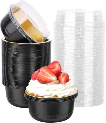 Vista 52 de Beasea Disposable Ramekins with Lids, 50 Pack 8oz 235ml Aluminum Foil Baking Cups with Lids, Aluminum Creme Brulee Ramekins Muffin Cupcake Pudding