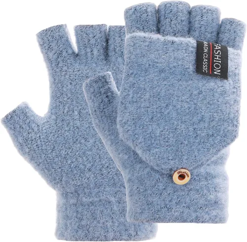Vista 25 de THINP Guantes sin dedos para mujeres y hombres, guantes de invierno, guantes de lana cálida de punto sin dedos con tapa, guantes convertibles