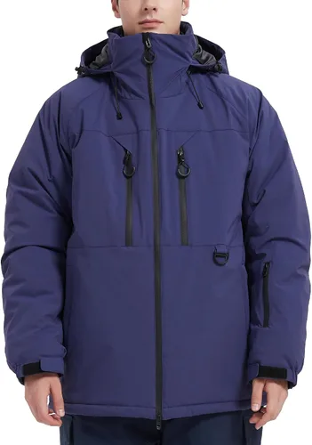 Vista 7 de Chaqueta de esquí impermeable para hombre, abrigos de nieve, snowboard de montaña, rompevientos, parka con capucha Marrón