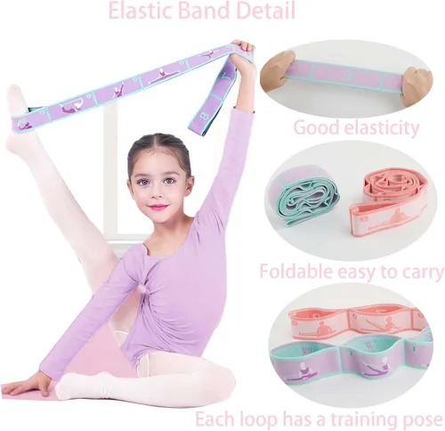 Vista 3 de 2 correas elásticas para niños, correas elásticas de yoga con bucles, bandas de estiramiento ajustables de múltiples bucles, bandas de ballet