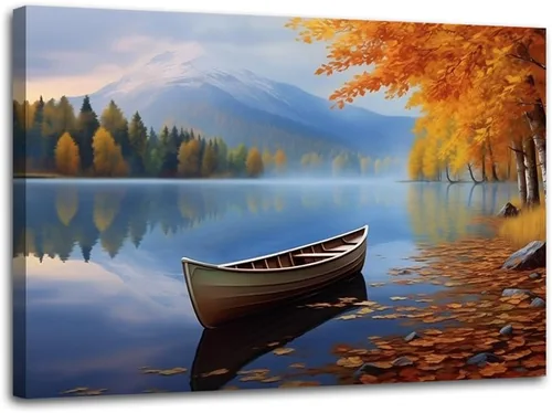 Vista 8 de ZHOUWALLPIC Lienzo de árbol rojo para pared, diseño de bosque rojo y negro, impresiones de imágenes de paisajes de niebla grande, decoración