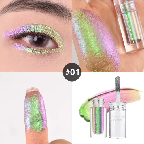 Vista 2 de CHARMACY Sombra de ojos líquida duocroma, aspecto metálico, juego de sombras de ojos con purpurina de larga duración, pigmentos metálicos, secado