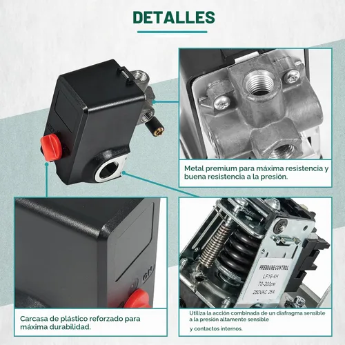 Vista 2 de AUTOBABA Interruptor de Presión Compatible con Condor MDR 11/11 EA 26 AMP 120/240 Voltios 120-155 PSI 4 Puertos con Descarga 220 Voltios 110 Voltios