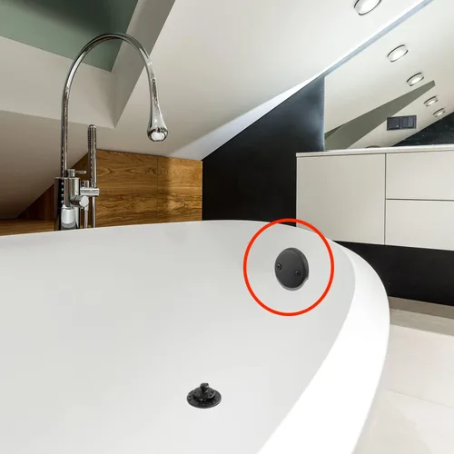 Vista 2 de Placa de Desborde de Desagüe de Bañera de Doble Orificio con Dos Tornillos a Juego, Fácil de Instalar, Negro Mate