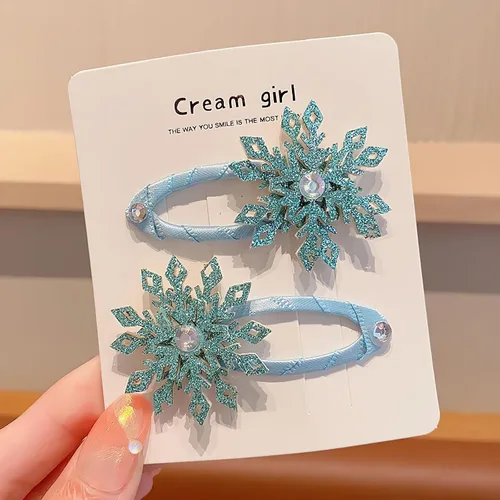 Vista 6 de 8 piezas de pinzas para el cabello con copo de nieve azul y blanco, accesorios para el cabello de Navidad para mujeres, lazo de Navidad para el Azul