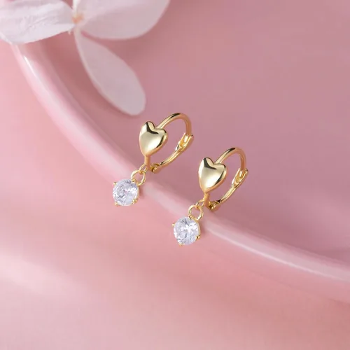 Vista 3 de SLUYNZ Aretes de aro de plata de ley con forma de corazón pequeño para mujer