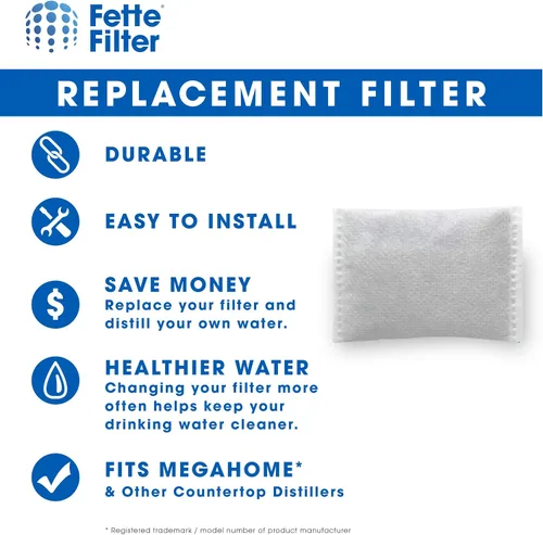 Vista 4 de Fette Filter - Filtros de agua para destiladores de encimera compatibles con Megahome y otros modelos de destiladores de agua de encimera - Paquete