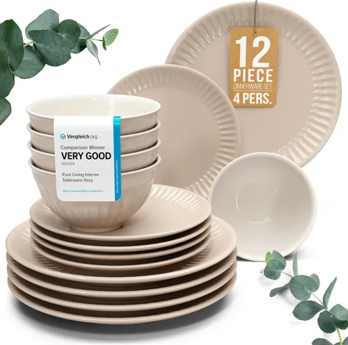 Vista 35 de Juego de vajilla de gres para 4 personas 12 piezas – Juego de platos y cuencos negros mate – Apto para lavavajillas, microondas y resistente a