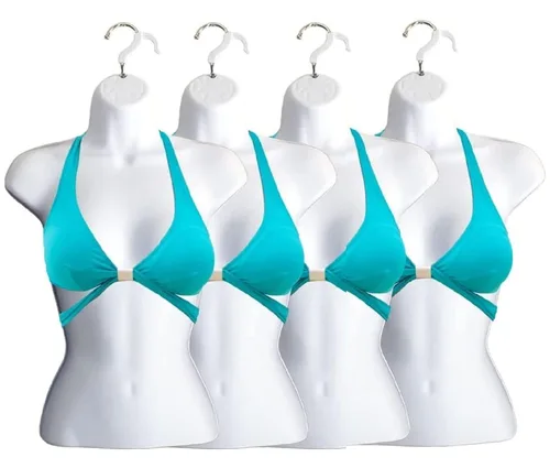 Vista 25 de Maniquí femenino con espalda hueca y cuerpo apilable con ganchos para colgar para exhibición de camisetas, encimera, ferias de manualidades, fotos