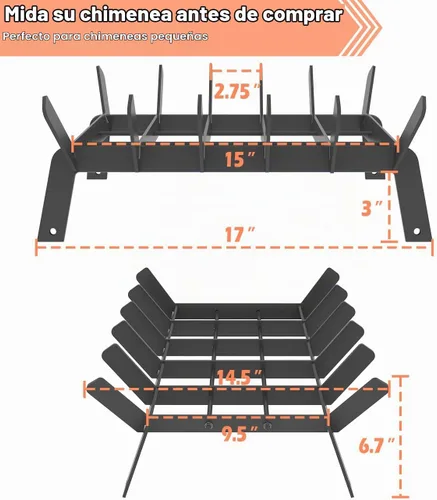 Vista 6 de Rejilla de chimenea de 17 ″, soporte para troncos de chimenea, rejilla de estufa de leña, negro
