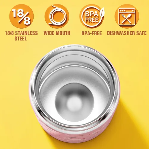 Vista 6 de Fimibuke Tarro de Comida Aislado para Niños, Paquete de 2 de 12 OZ Libre de BPA Tarro de Almuerzo de Acero Inoxidable al Vacío para Comida Caliente