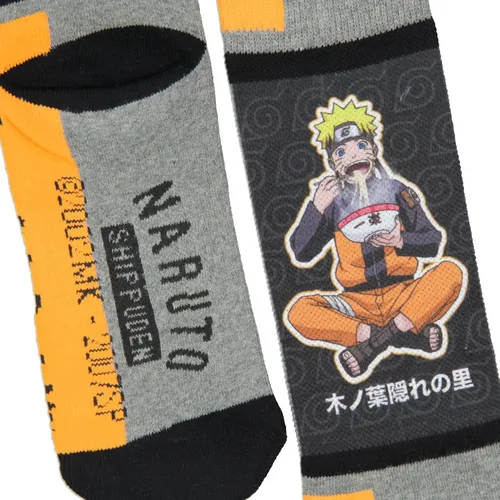 Vista 3 de Bioworld Naruto Shippuden - Calcetines deportivos de manga de anime para hombre, Ichiraku Ramen, a media pantorrilla, calcetines deportivos, Gris