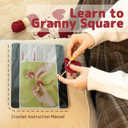 Vista 5 de Yeezhee Kit de ganchillo para principiantes, kit de iniciación de Granny Square con tutoriales en video paso a paso, kit de tejido para adultos
