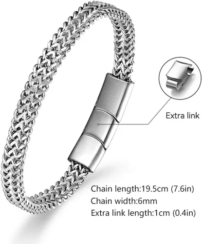 Vista 2 de Pulseras para hombre de acero inoxidable, con cierre magnético, cadena franco