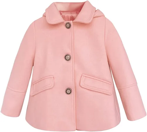 Vista 12 de rrhss Abrigo formal con botones para niñas pequeñas, chaqueta de lana con capucha para otoño e invierno