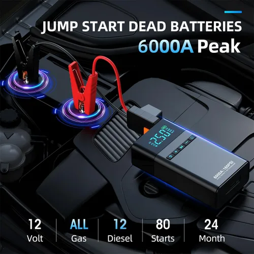 Vista 2 de 6000A batería de coche portátil arrancador con compresor de aire 160PSI 6000A-negro