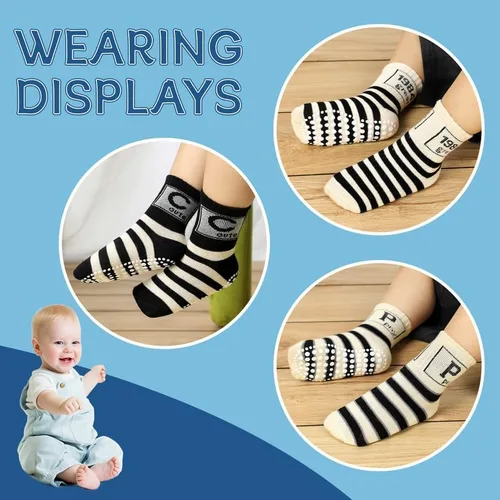 Vista 6 de Sosenfer Calcetines antideslizantes para niños pequeños con pinzas, 5-10 pares de calcetines antideslizantes para bebés de 1 a 7 años, hechos