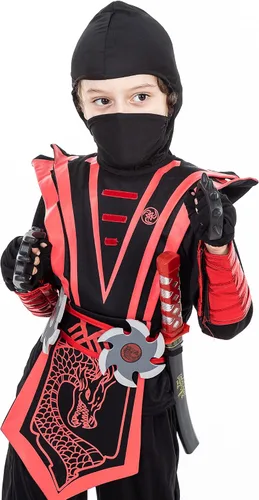 Vista 4 de Ninja Costume for Boys Halloween Luxury Costume Red Dragon Ninja Muscle Costume for Kids