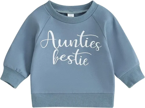 Vista 11 de fhutpw Sudadera de manga larga con estampado de letras para bebés, niños y niñas, ropa de otoño Tías Bestie- Negro