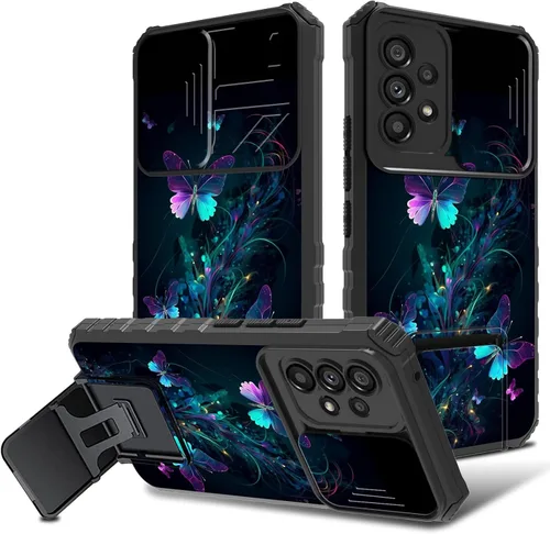 Vista 22 de Funda para Samsung Galaxy A53 5G con funda para cámara y soporte de soporte, resistente, a prueba de golpes, TPU funda protectora para Samsung Flor