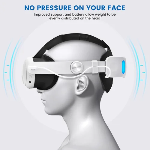 Vista 4 de Lampelc Head Strap Accessories for OculusMeta Quest 3, 6000mah Battery Pack Elite Strap with LED Display, RGB Lights, Headset Strap Replacement for