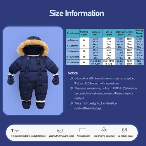 Vista 5 de Traje de nieve de invierno para bebé, abrigo cálido con cremallera y zapatos con guantes
