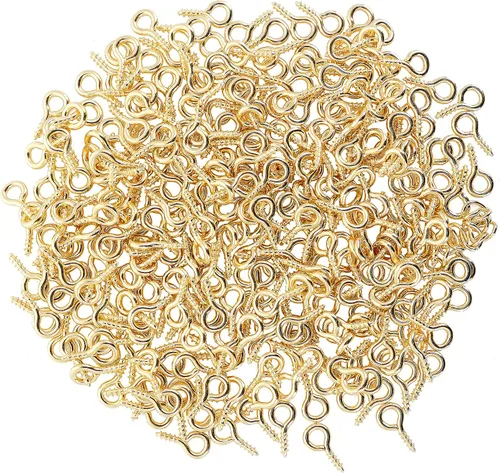 Vista 2 de 300 mini alfileres y ganchos para hacer joyas, cierres y tornillos en tono dorado