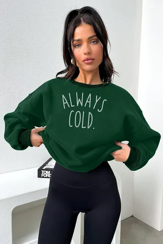 Vista 4 de JINTING Always Cold - Sudadera de gran tamaño para mujer, con cuello redondo, ligera, de manga larga