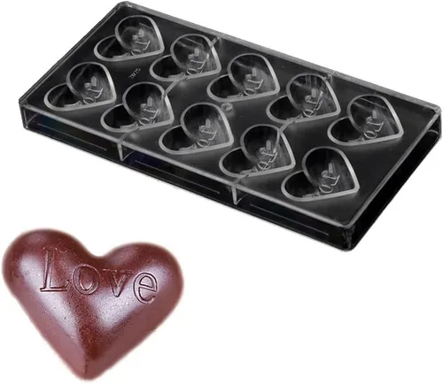 Vista 7 de Grainrain Moldes de chocolate de plástico, moldes de caramelo de corazón, moldes de policarbonato de plástico, herramienta para hornear pastelería