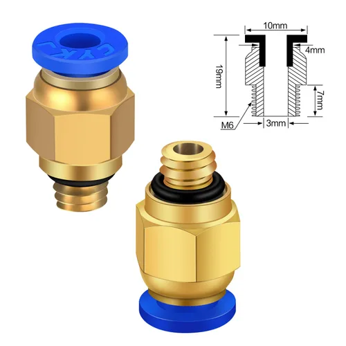 Vista 4 de Zeelo PC4-M6 - Conexión neumática de empuje para conectar + PC4-M10 recto de montaje rápido para impresora 3D Bowden Extrusora