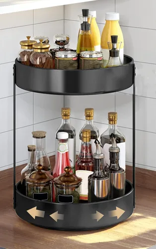 Vista 2 de Organizador giratorio de metal grande para especias para gabinete de cocina, Lazy Susan giratorio giratorio para encimera, estante de almacenamiento
