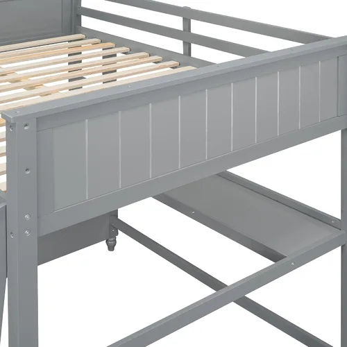 Vista 7 de Cama tipo loft tamaño matrimonial con escritorio y cajones de almacenamiento, cama alta tamaño matrimonial para adultos y niños, marco de cama