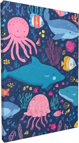 Vista 4 de Wall Art for Living Room Wall Decor Picture Marine Animals Canvases Painting Retro Farmhouse Posters Decorative Aesthetic Painting for Kitchen