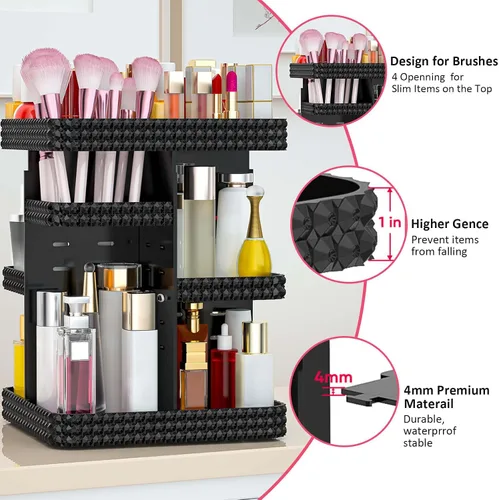 Vista 5 de Organizador de maquillaje giratorio, vitrina de cosméticos de gran capacidad, organizador acrílico para el cuidado de la piel con soporte