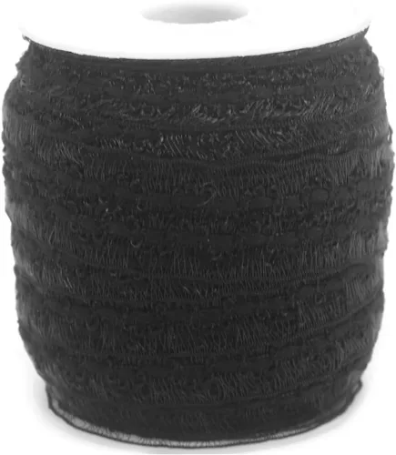 Vista 2 de Cinta de encaje elástica negra con volantes de 20 yardas para coser de 1 pulgada de organza de doble onda, ajuste de encaje, ropa y ropa