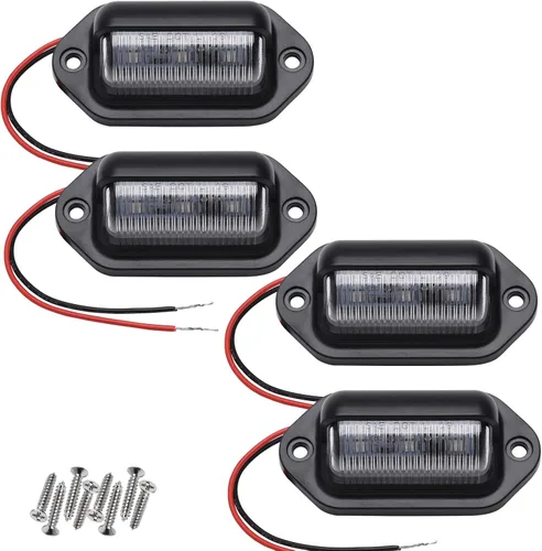 Vista 7 de 2 luces LED ámbar amarillas para placa de matrícula, 12V-24V DC impermeable 6-SMD lámpara de placa de matrícula luz trasera, para camión SUV