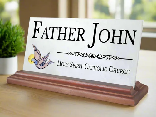 Vista 6 de Placa de identificación cristiana personalizada para pastores o trabajadores de la iglesia, mármol sólido (Christian3)