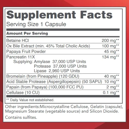 Vista 2 de PROTOCOL FOR LIFE BALANCE Enzimas-HCl - Enzimas digestivas con bromelina - Espectro completo de proteasas - Suplemento de digestión - Sin soja