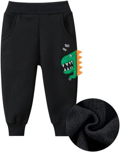 Vista 7 de BeiVSlley Pantalones deportivos de lana para niños, 2 unidades, para bebé y dinosaurios, de dibujos animados, cintura elástica de invierno