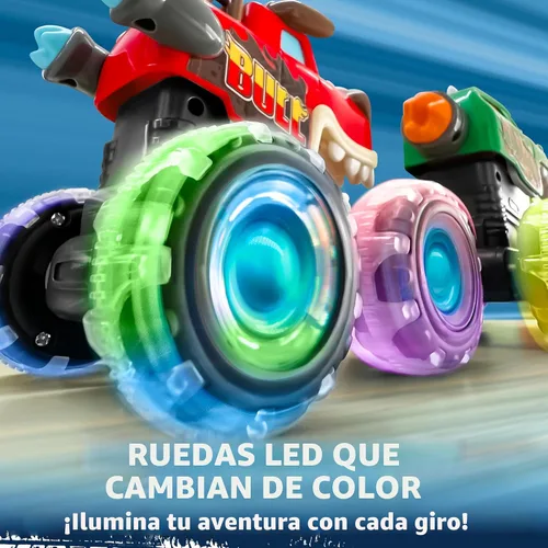 Vista 2 de JOYIN Paquete de 3 camiones monstruos de juguete - Coches iluminados activados por movimiento para niños pequeños - Ruedas LED Monster Glow Rover