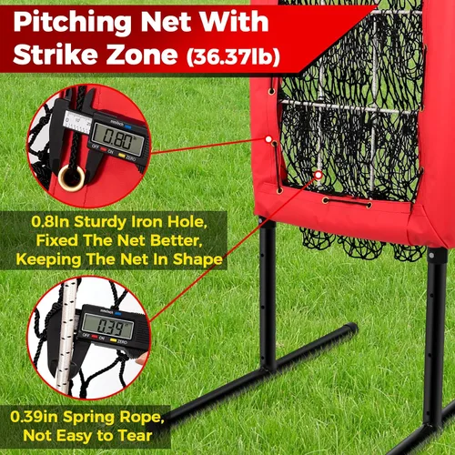 Vista 3 de Heavy Duty 9 Hole Pitching Net with Strike Zone,9 Pocket Pitching Target Net of 4 Adjustable Heights (36-53in),Softball Pitching Net Fix by 8xspikes