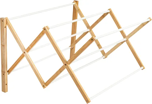 Vista 9 de Household Essentials Estante de secado de ropa plegable de bambú Acabado blanco, 11 tacos y estante de secado plano Ecológico estante plegable