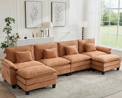Vista 24 de Sofá Seccional, Sofá Modular Cloud con Otomana, Sofás Cama de Asiento Profundo con Almohadas Decorativas, Cómodo Sofá de Dos Plazas de Chenilla