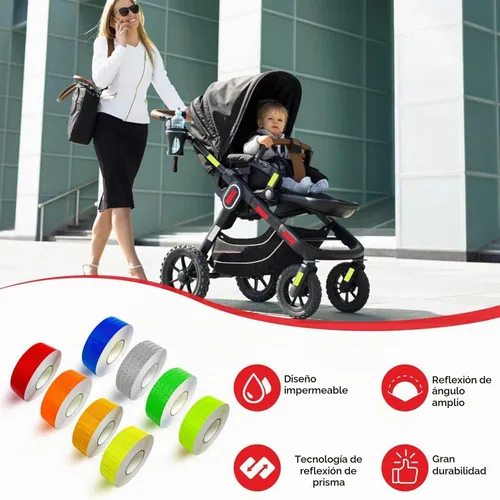 Vista 2 de 8 rollos de cinta reflectante de alta visibilidad de 8 colores, calcomanías de seguridad autoadhesivas impermeables para visibilidad nocturna al