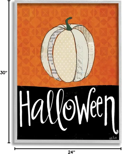 Vista 8 de Stupell Industries Calabaza de calabaza con estampado de calabaza festiva de Halloween, diseñada por Katie Doucette - Arte de pared enmarcado gris