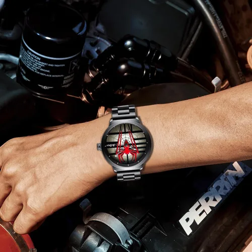 Vista 6 de Gosasa Reloj de hombre araña de lujo para hombre, reloj de cuarzo de acero inoxidable, reloj de pulsera de cara grande para hombre A Rojo