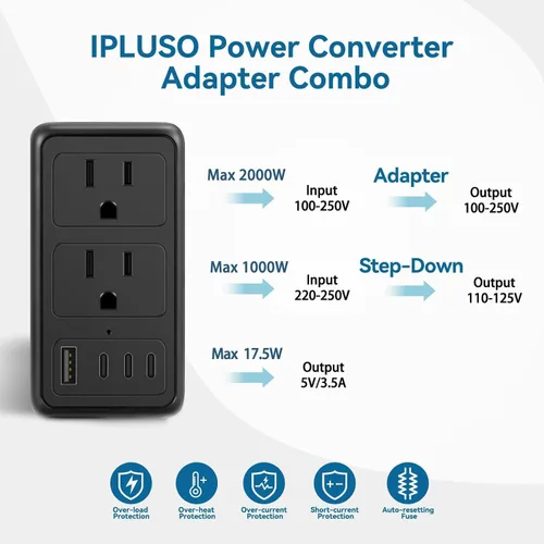 Vista 9 de 2000W 220V a 110V Convertidor de voltaje de EE. UU. a Europa para secador Negro